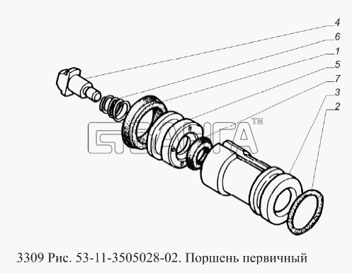ГАЗ ГАЗ-3309 (Евро 2) Схема Поршень первичный-222 banga.ua